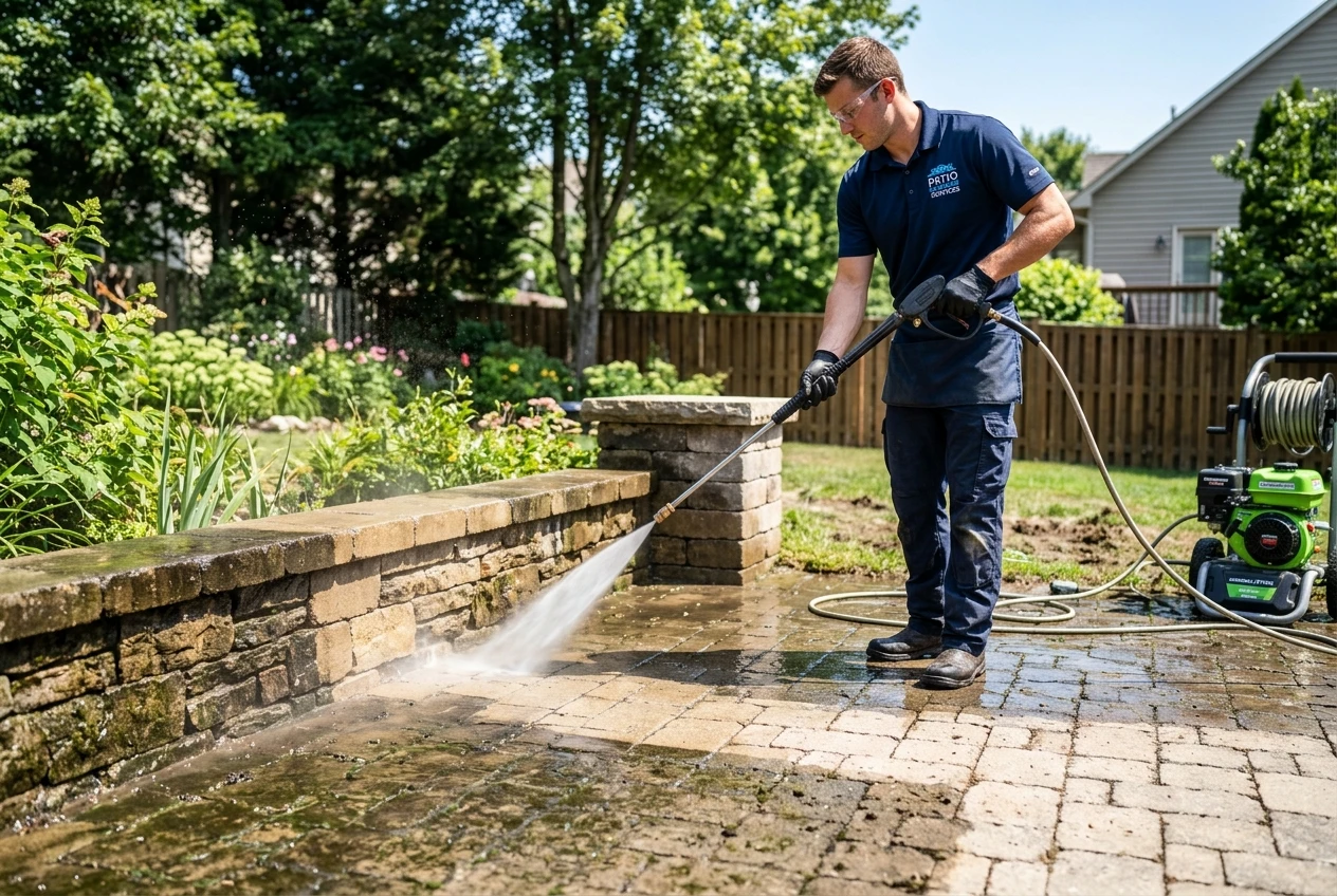 Paver Patio and Retaining Wall Pressure Washing Restoration